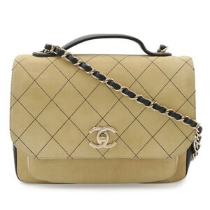 CHANEL Affinity Small Mini Flap Bag Handbag Chain Shoulder Suede Beige A93749...